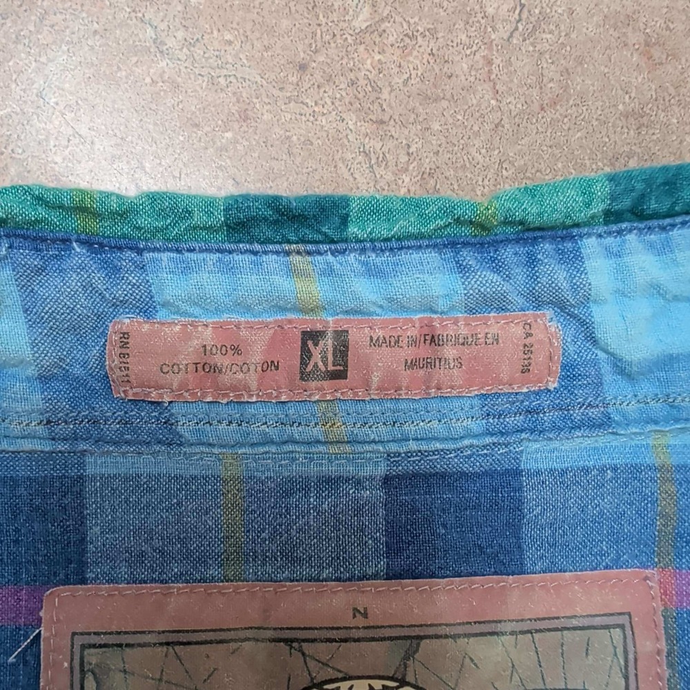 VTG 90's American Terrain Button Down Mens XL Blue Green Pink Plaid Long Sleeve - Picture 5 of 5